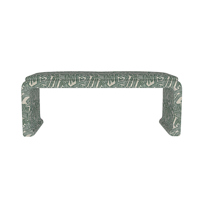 Malia Classic/Modern Large Patterned Green Custom Upholstered Bench