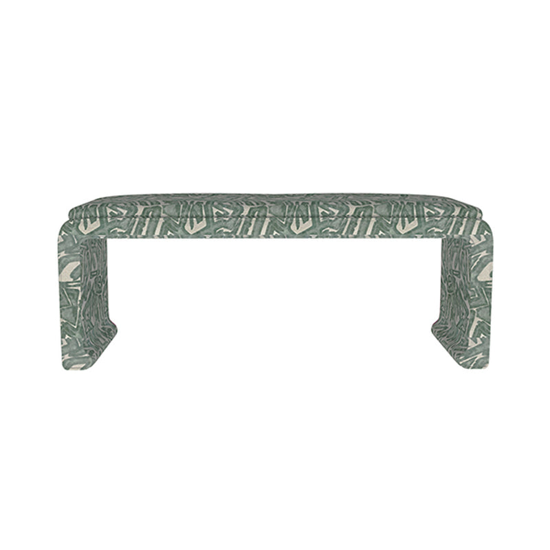 Malia Classic/Modern Large Patterned Green Custom Upholstered Bench