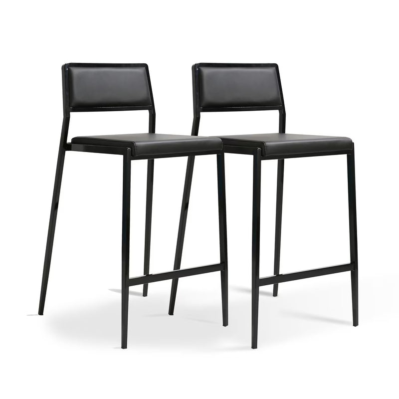 Gale Black Performance Vegan Leather Stackable Stool - Set of 2