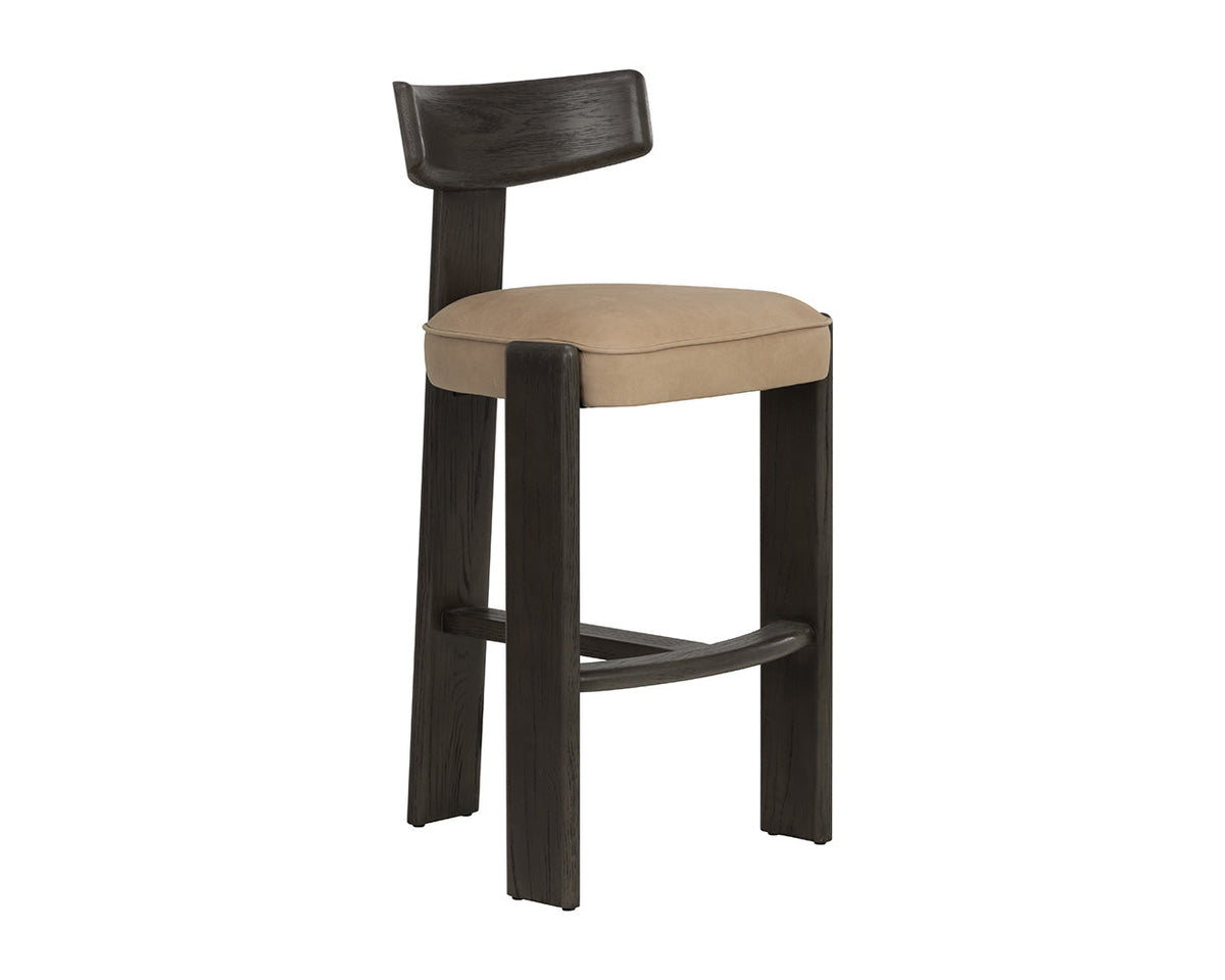 Horton Dark Brown Oak & Sahara Sand Leather Bar Stool