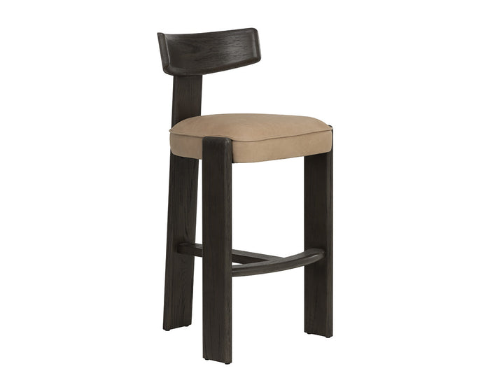Horton Dark Brown Oak & Sahara Sand Leather Bar Stool