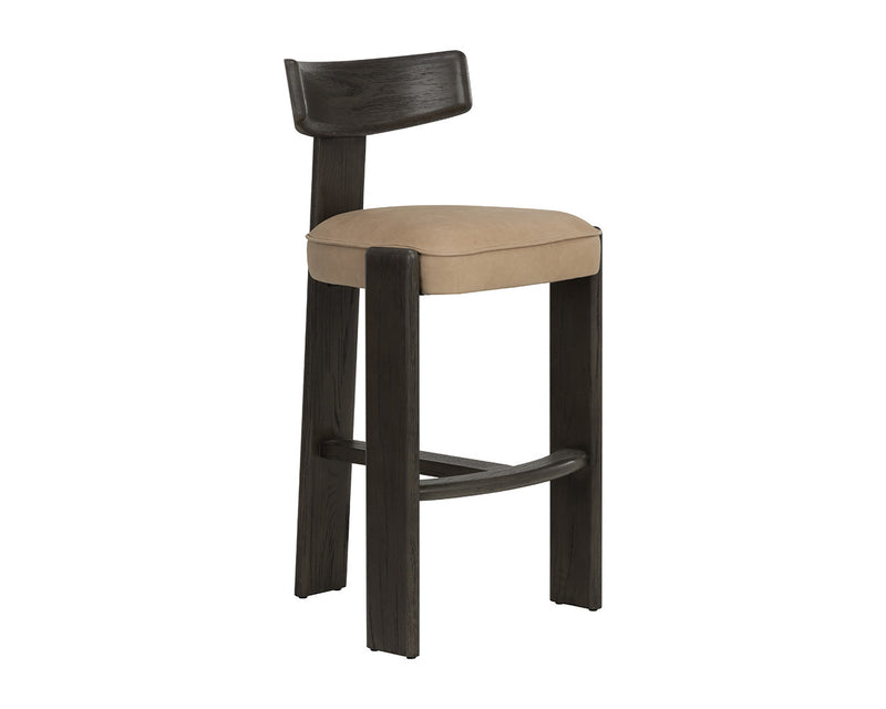 Horton Dark Brown Oak & Sahara Sand Leather Bar Stool
