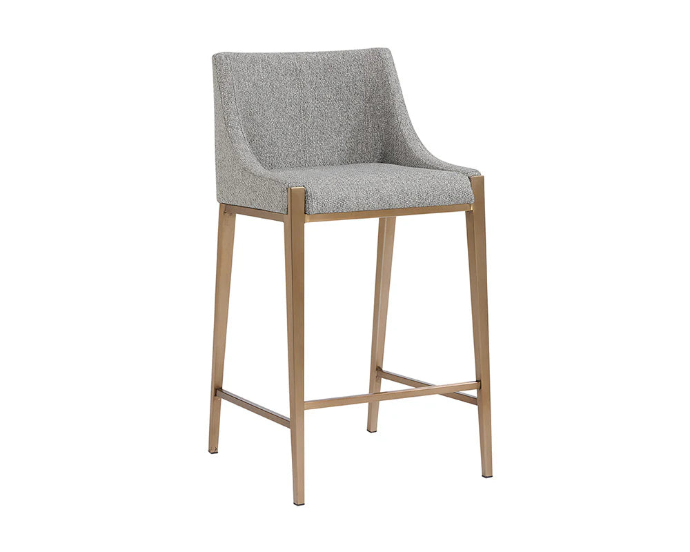 Dionne Pebble Fabric & Antique Brass Counter Stool
