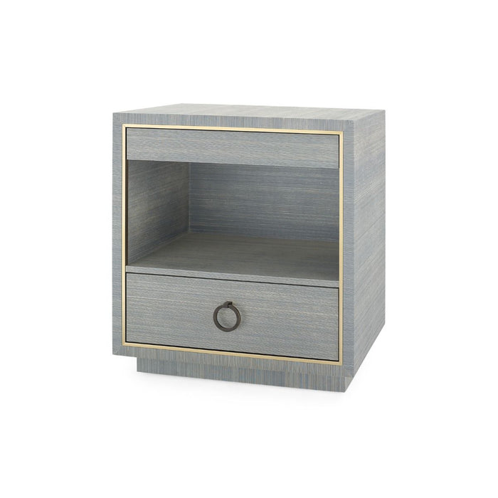 Tyrra 2 Drawer Slate Blue Shimmer Grasscloth End Table/Nightstand