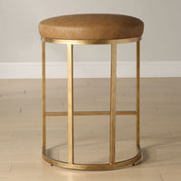 Crystal Cognac Faux Leather & Brass Counter Stool