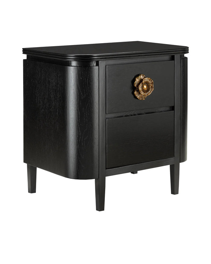 Fleur 28" Black & Gold 2 Drawer Nightstand