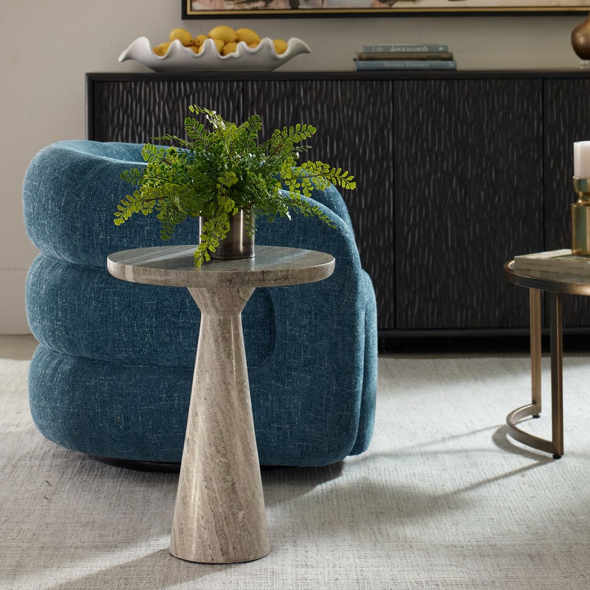 Julliette 17" Sophisticated Neutral Toned Marble Accent Table