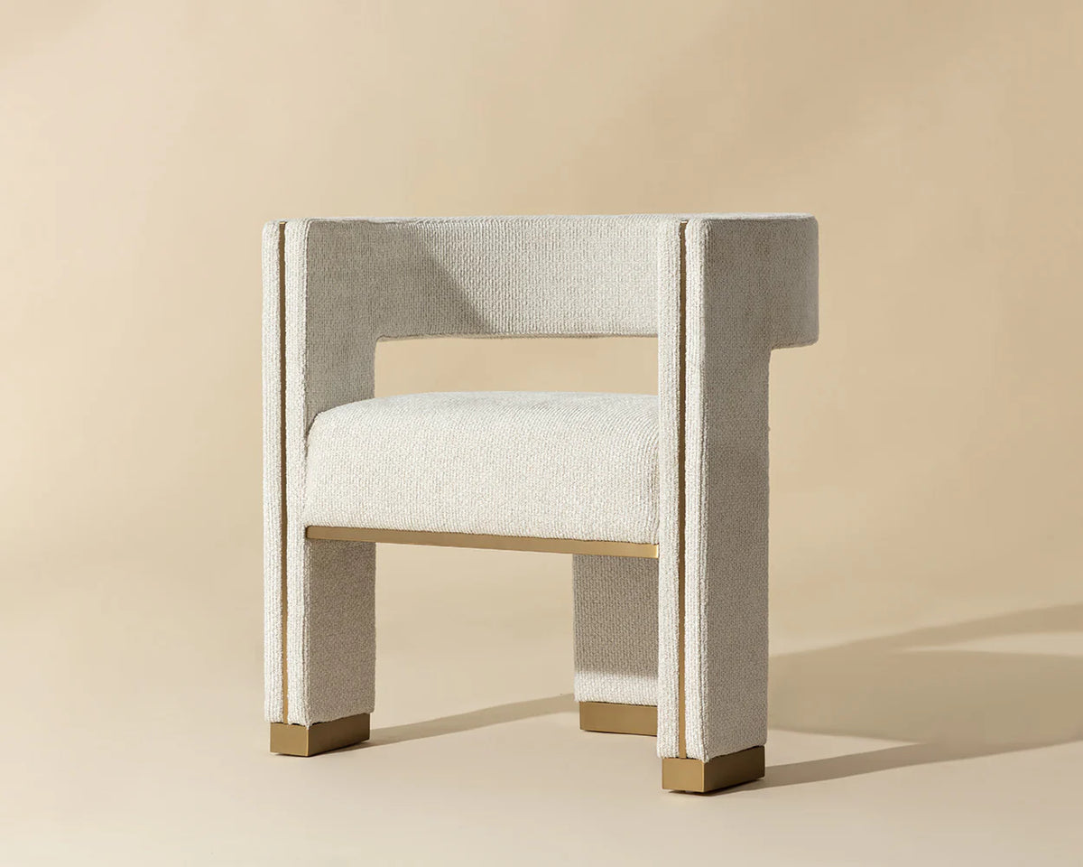 Adamina Light Barley Performance Fabric & Gold Dining Armchair