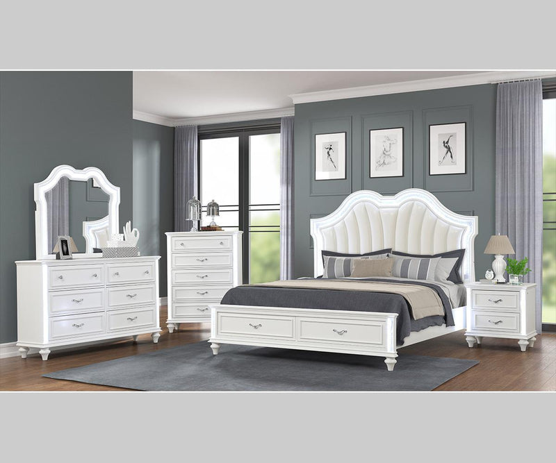 Goldie White Faux Leather and Wood Bedroom Set