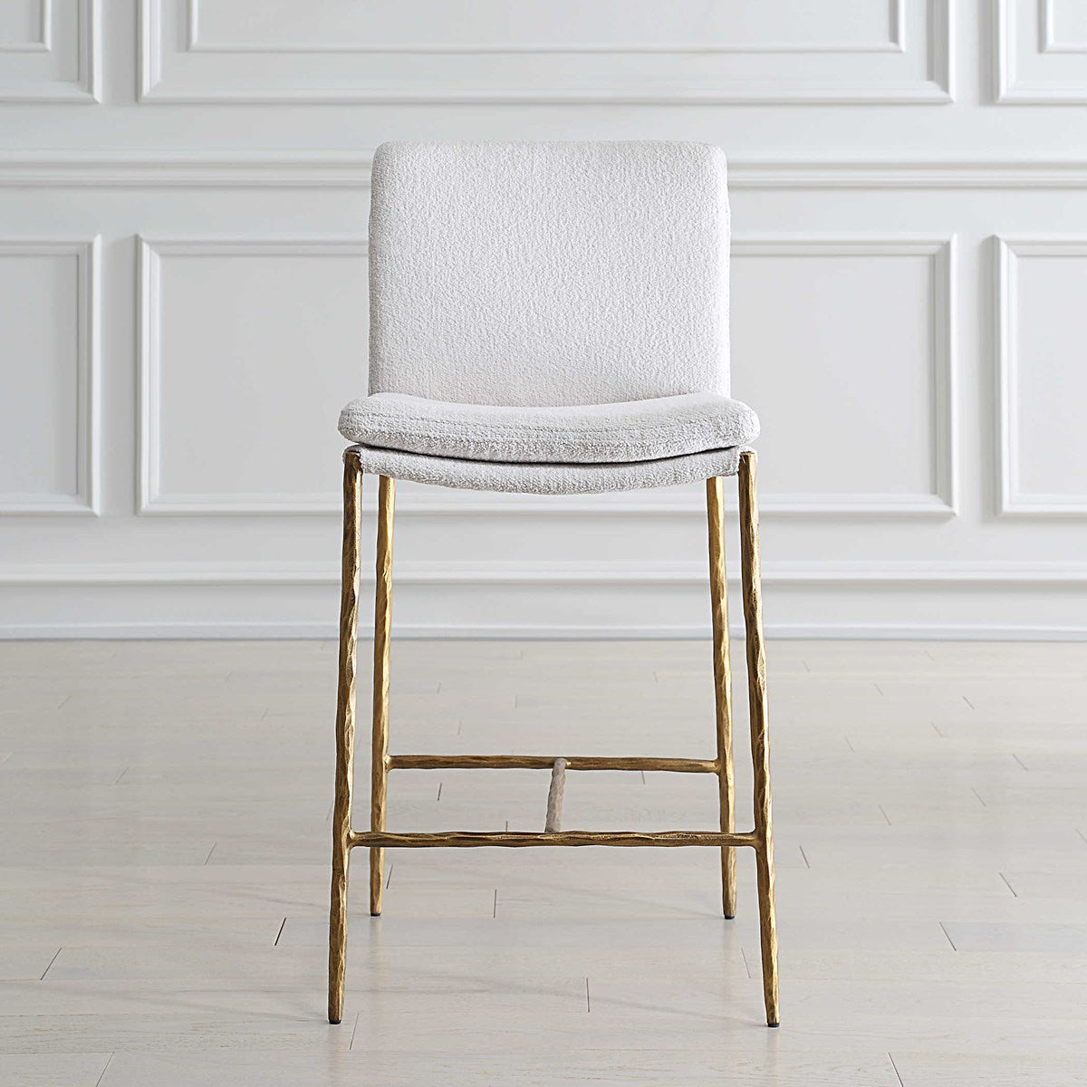 Chase White Boucle & Gold Counter Stool