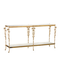 Fiore 72" White Marble & Polished Brass Console Table
