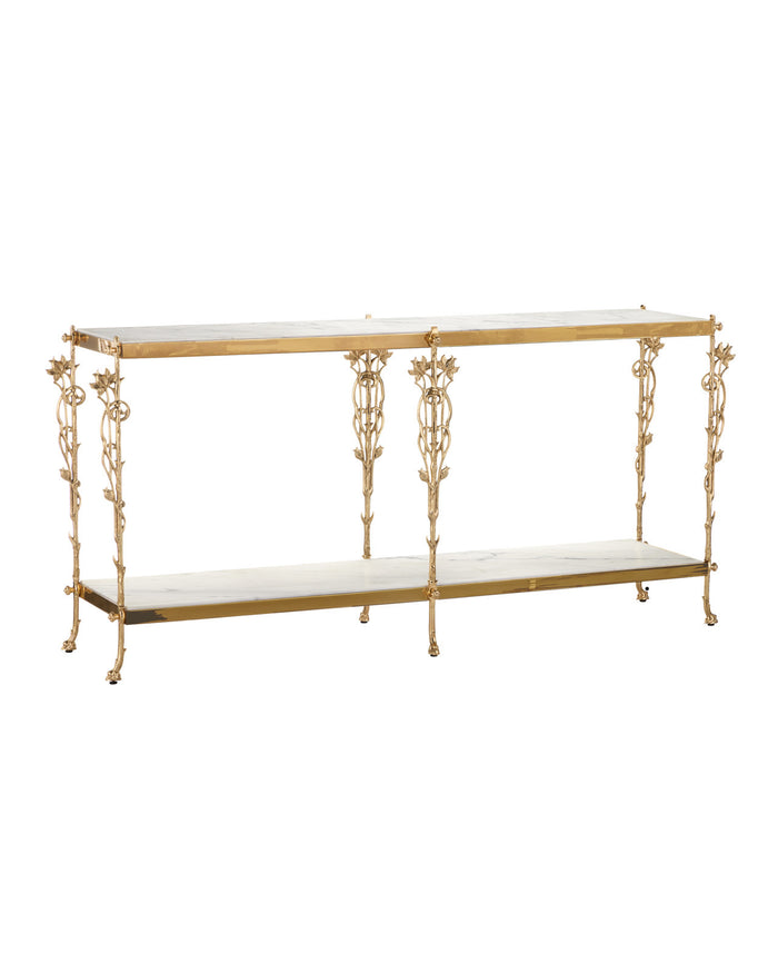Fiore 72" White Marble & Polished Brass Console Table