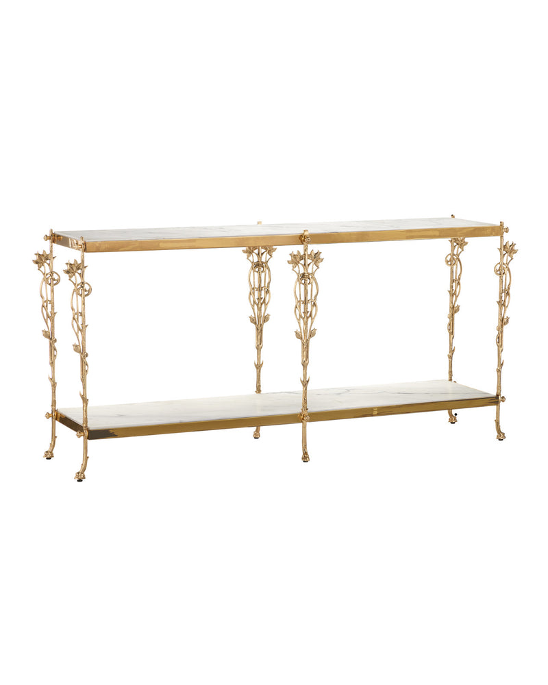 Fiore 72" White Marble & Polished Brass Console Table