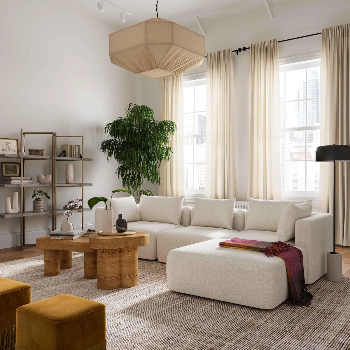 Karsyn 112.5" Plush Cream Performance Linen 4-Piece Modular Sectional