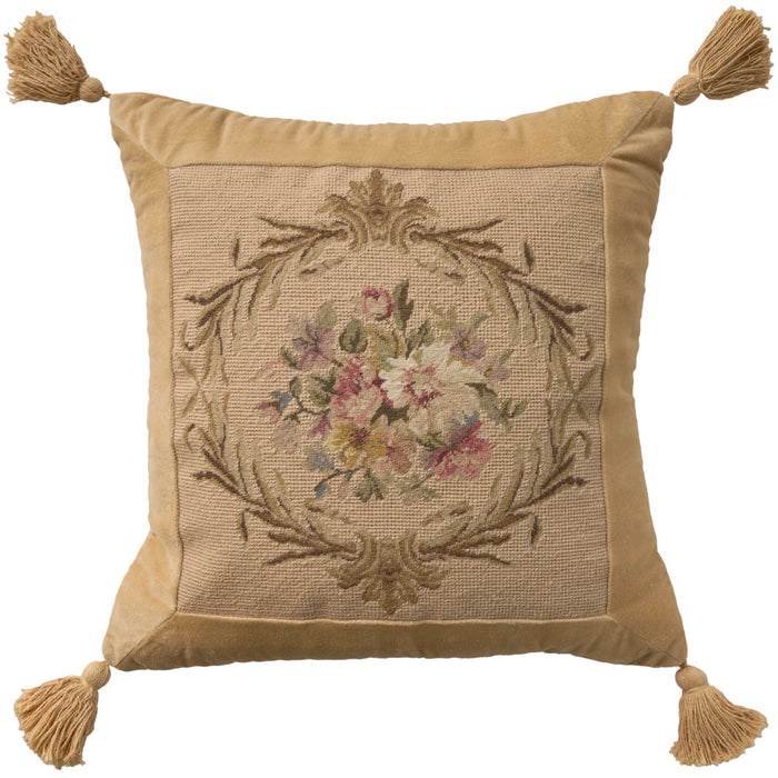 Taylor Vintage Beige Floral Bouquet 19" x 19" Throw Pillow