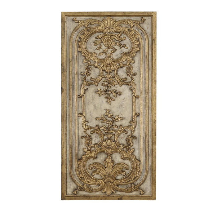 Hand Carved Wood Panel With Gold Wall Art