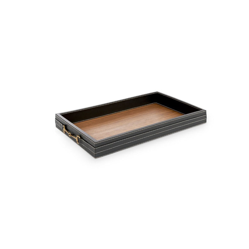 Cherie Black Leather & Gold Rectangular Tray