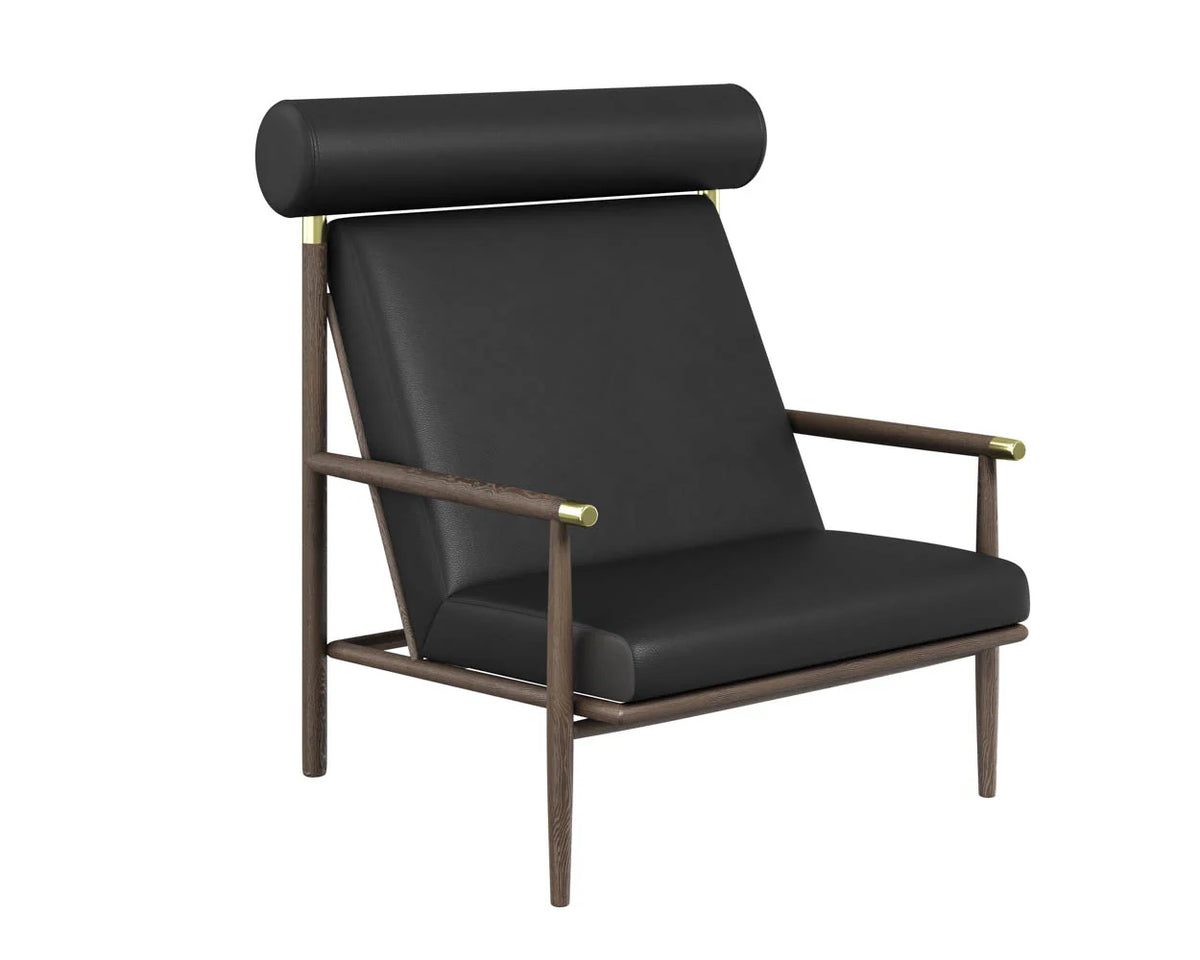 Biko Black Leather & Solid Oak Accent Chair