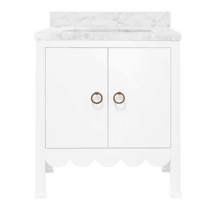 Marleigh 30.5" White Scallop & Marble Bath Vanity
