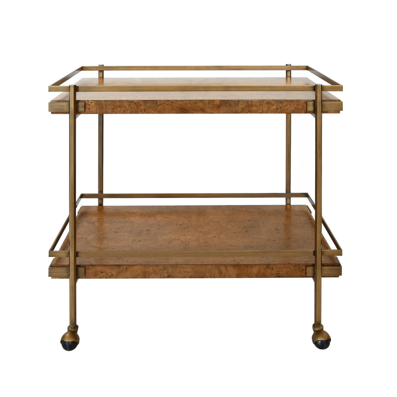 Georgiana Dark Burl Wood & Brass Bar Cart