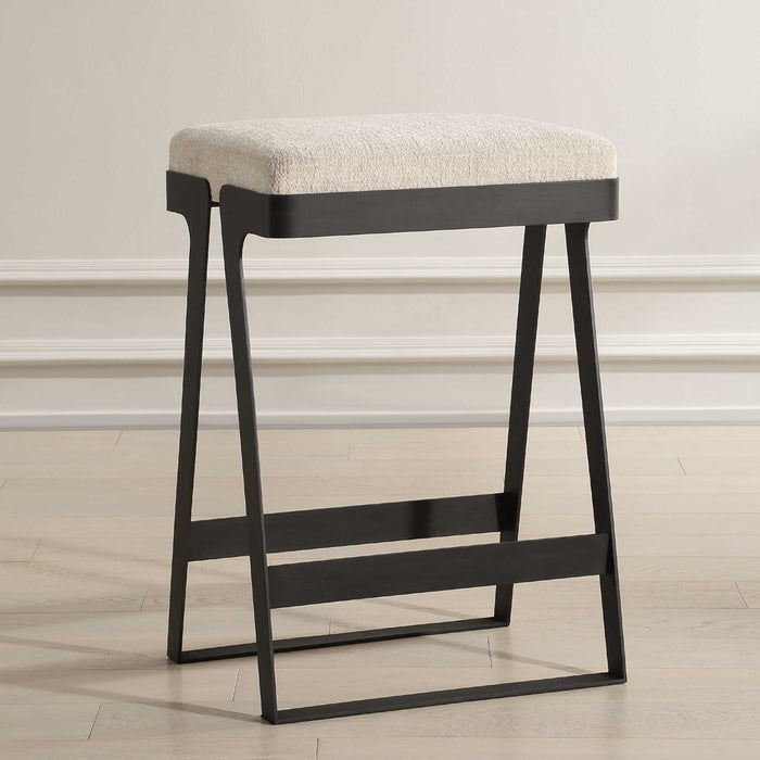 Farino Ivory Chenille Boucle Performance Fabric Counter Stool