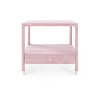 Norie 1 Drawer Shimmering Pink Grasscloth & Brass End Table/Nightstand