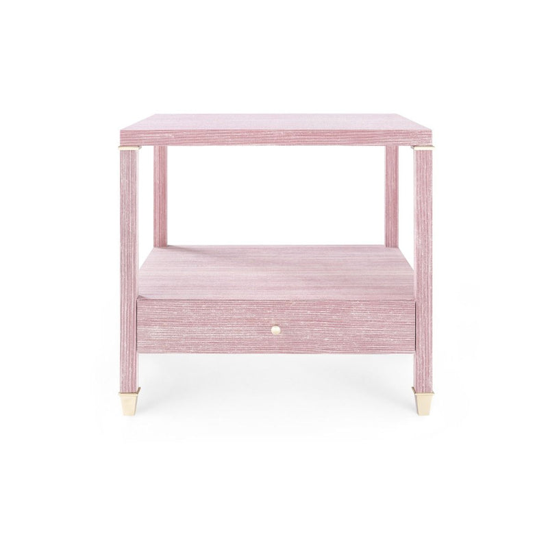 Norie 1 Drawer Shimmering Pink Grasscloth & Brass End Table/Nightstand