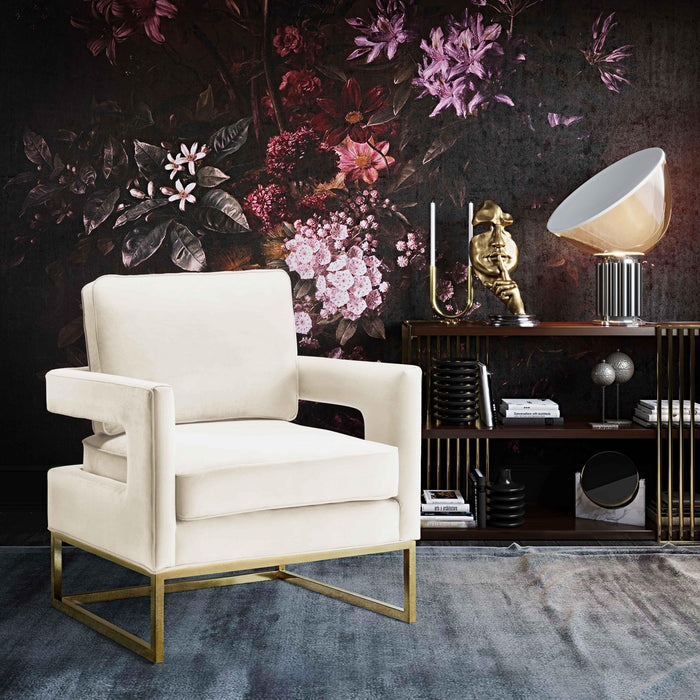 Glimer Cream Performance Velvet Accent Chair