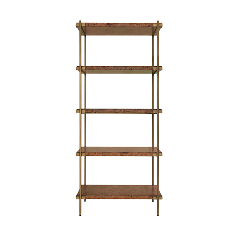 Jillian Dark Burl Wood & Brass Shelving