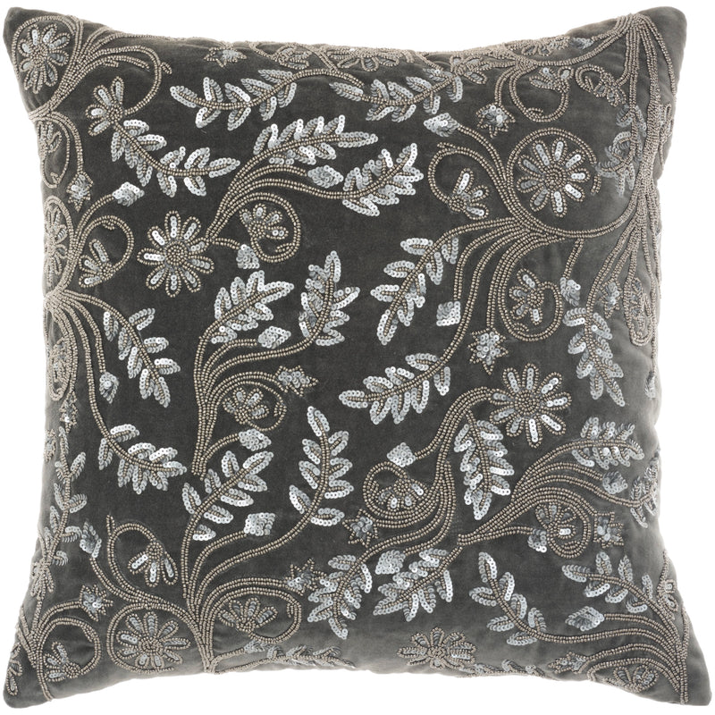 Delilah Grey Velvet 20" Hand-Beaded & Sequined Throw Pillow