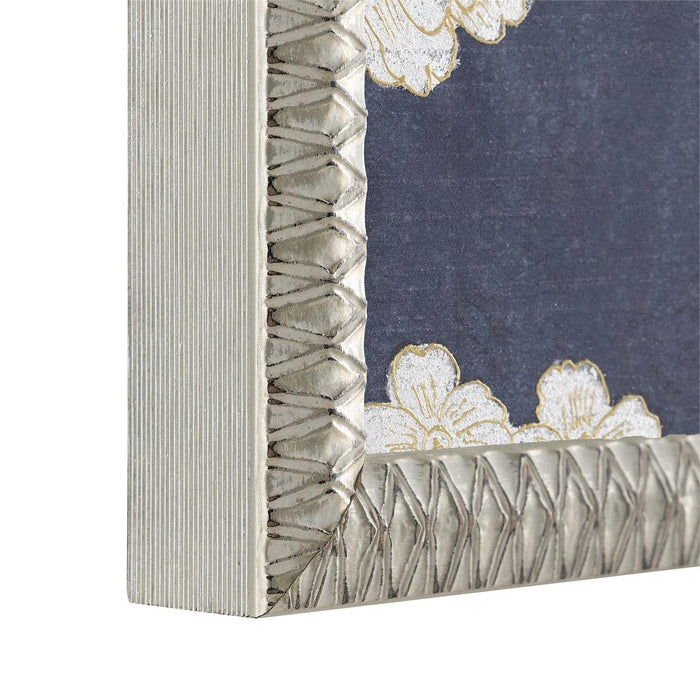 Birds in the Garden II Blue Silk Wall Art with Gold & Silver Leaf Accents