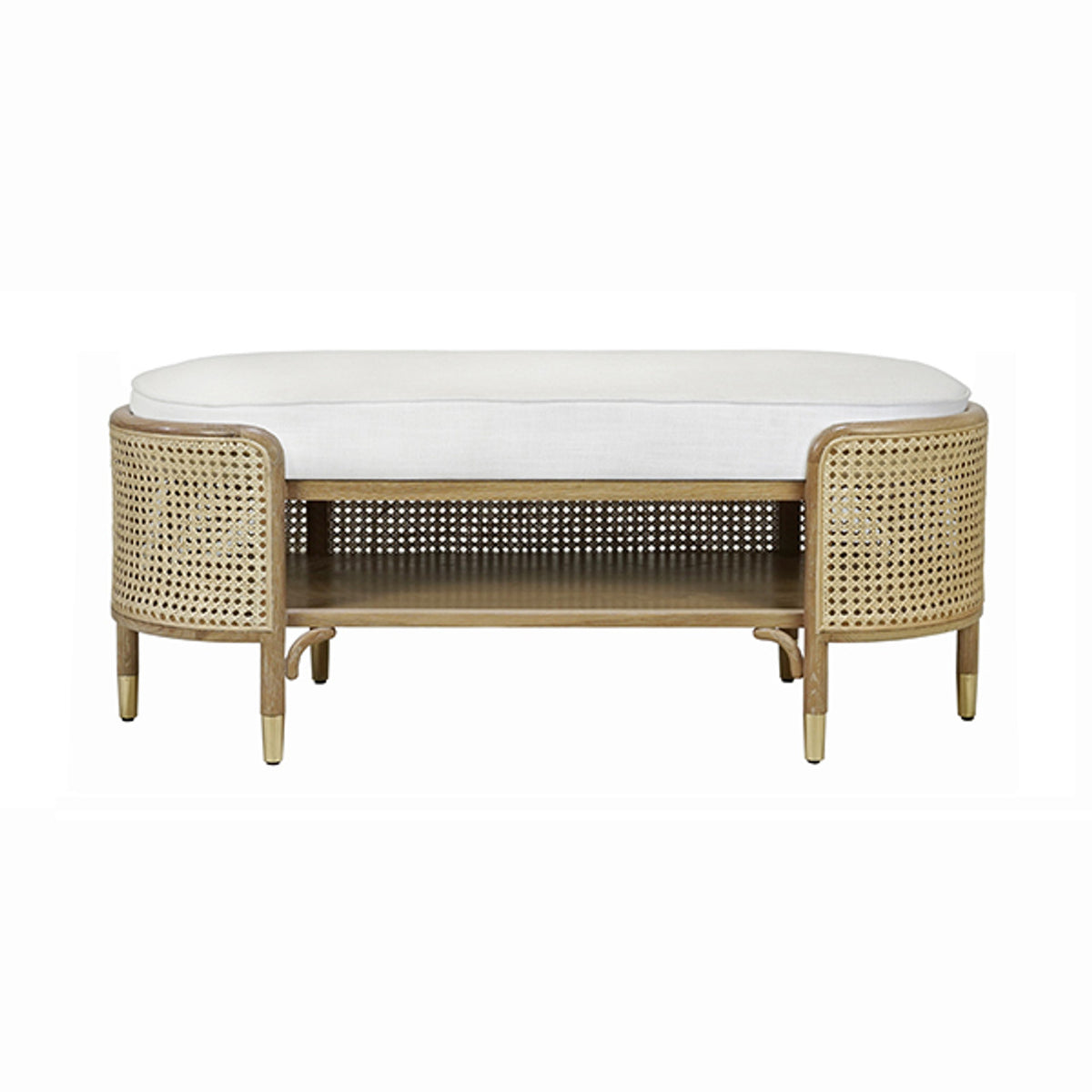 Dahlia Natural Woven Cane & Cerused Oak Bench