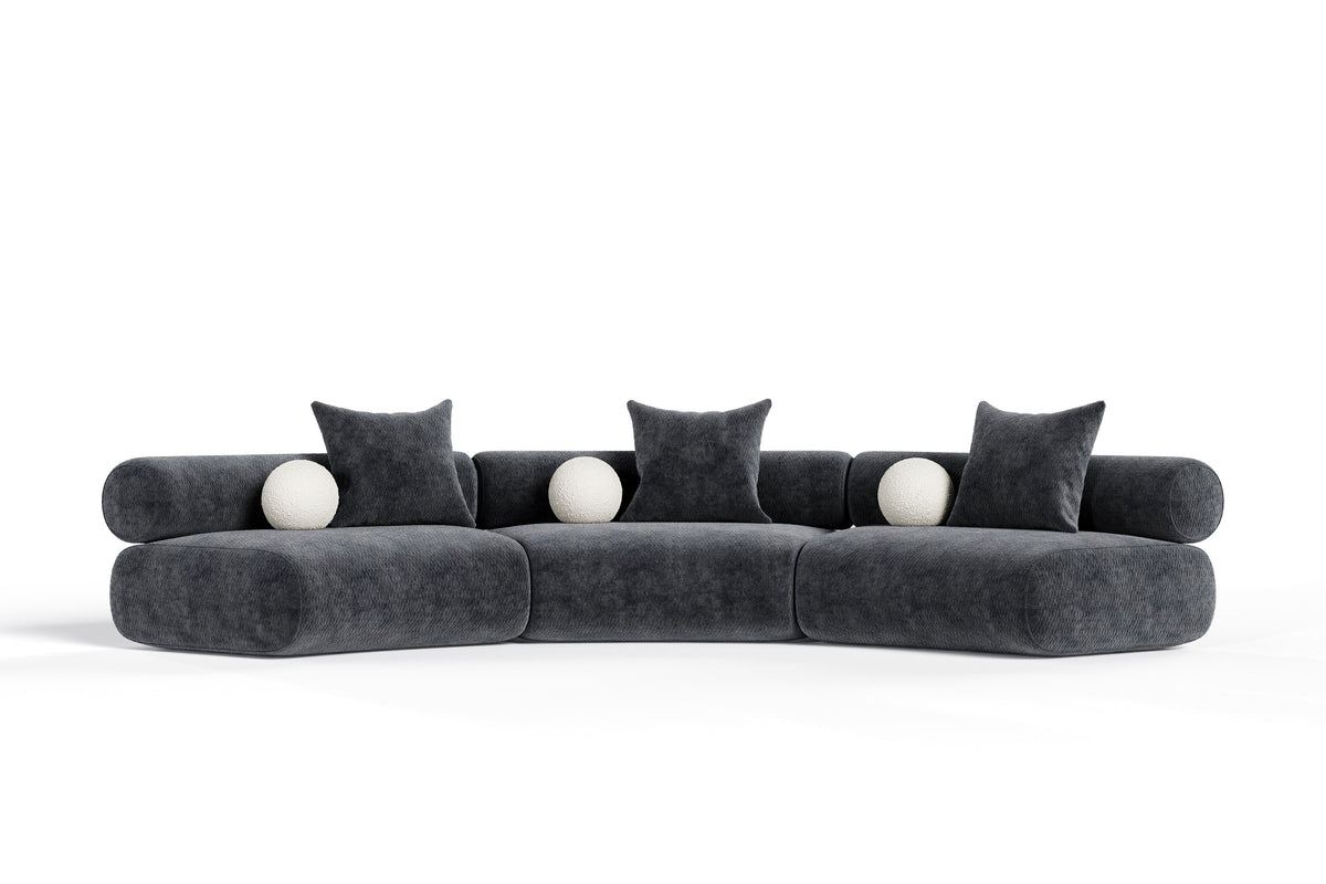 Evelyn 3 Piece Dark Grey Curved Modular Sectional Sofa