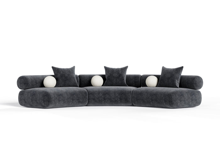 Evelyn 3 Piece Dark Grey Curved Modular Sectional Sofa