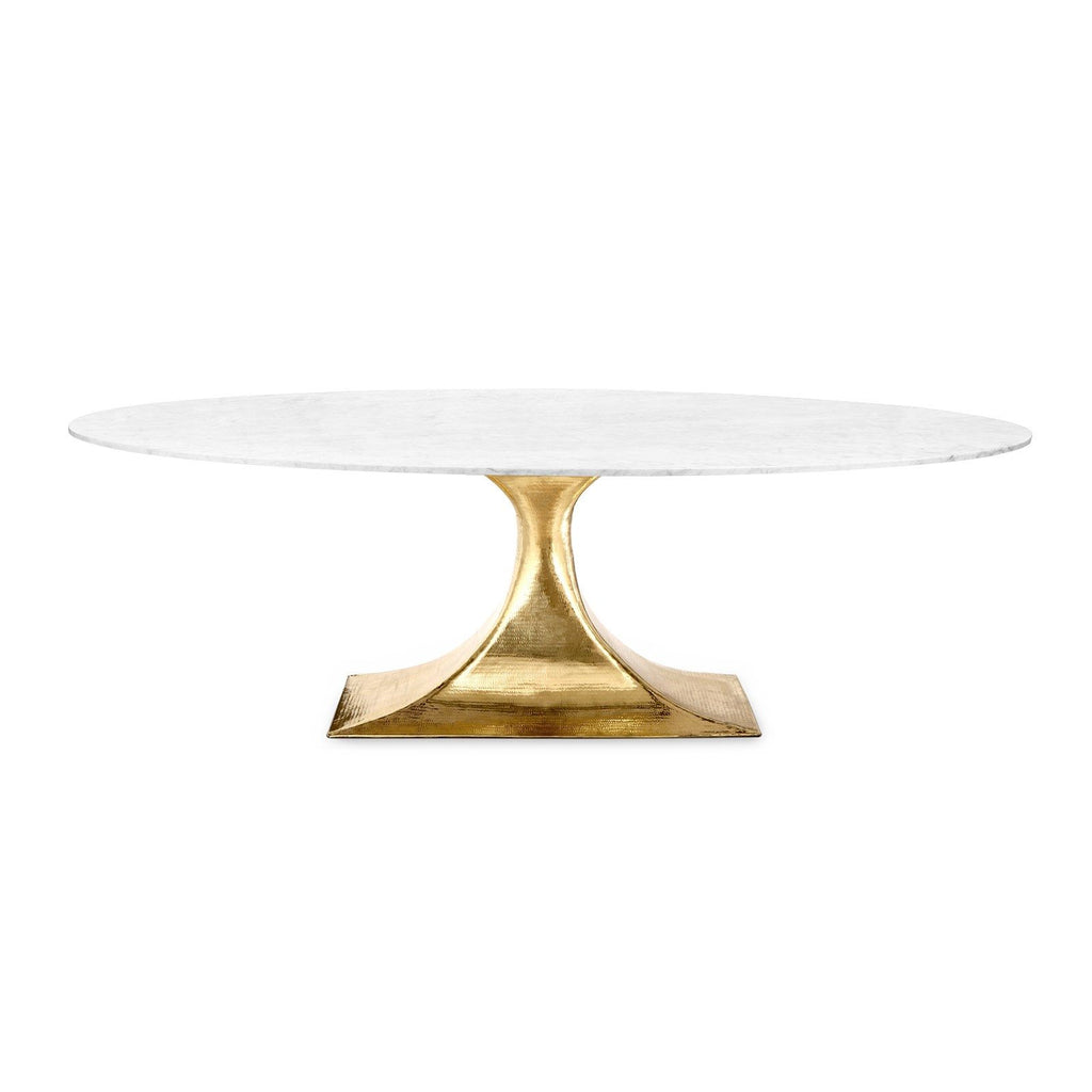 Ruthie 79" Carrara Oval Dining Table, Brass With Marble Top