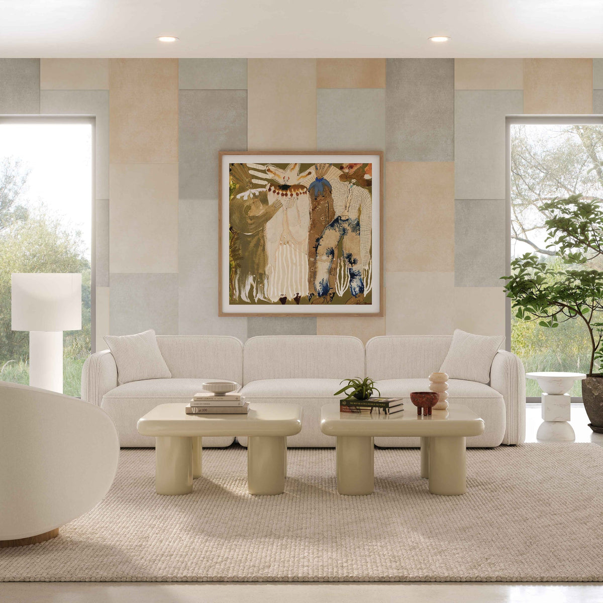Travie 111.9" White Sand Performance Corduroy Velvet Modular Sofa