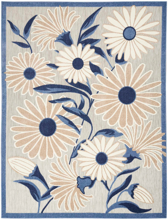 Annitra Indoor/Outdoor Blue & Grey Patterned Area Rug - Elegance Collection