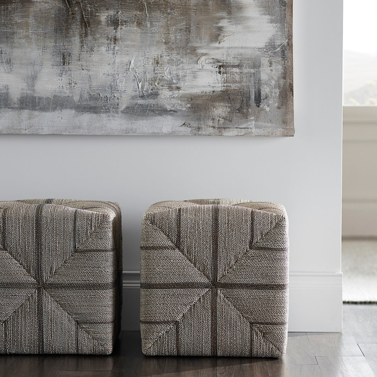 Fritz 17" Fog White Rope Square Ottoman