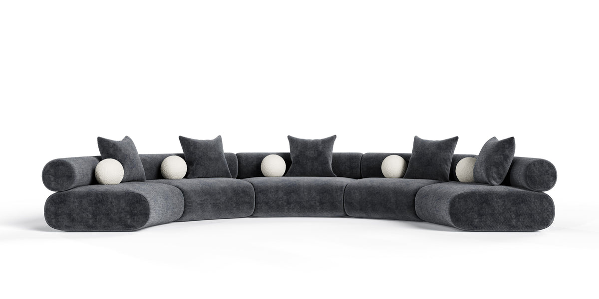 Evelyn 5 Piece Dark Grey Curved Modular Sectional Sofa