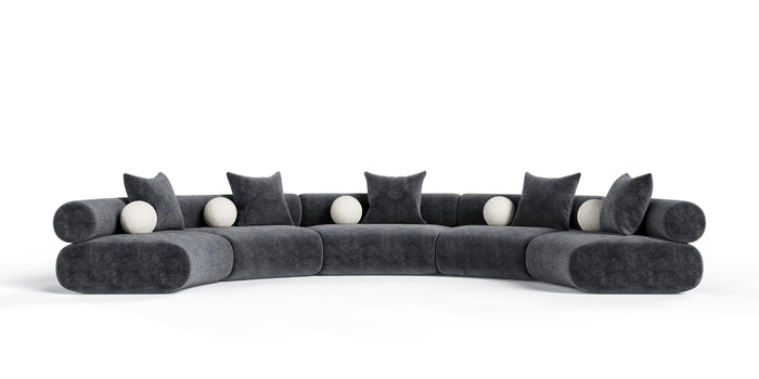 Evelyn 5 Piece Dark Grey Curved Modular Sectional Sofa