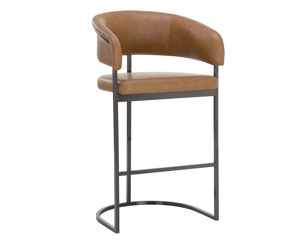 Marris Cognac Faux Leather & Gunmetal Barstool