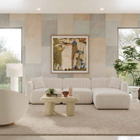 Travie White Sand Performance Corduroy Velvet Ottoman