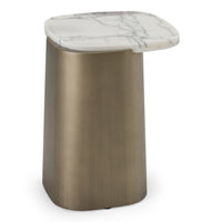 Magnolia 16.9" Modern White Marble & Antique Brass Accent Table