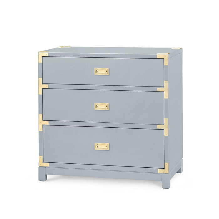 Tanier Gloss Grey & Polished Brass 3 Drawer End Table/Nightstand