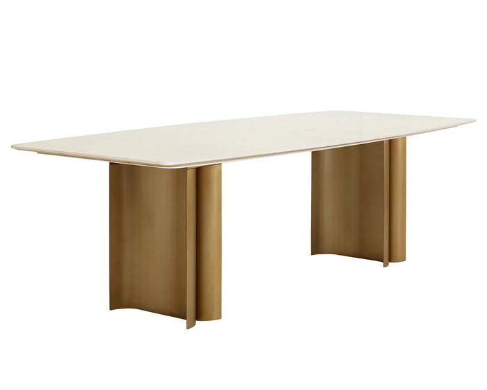 Astara 94.5" Antique Brass & Cream Marble Dining Table