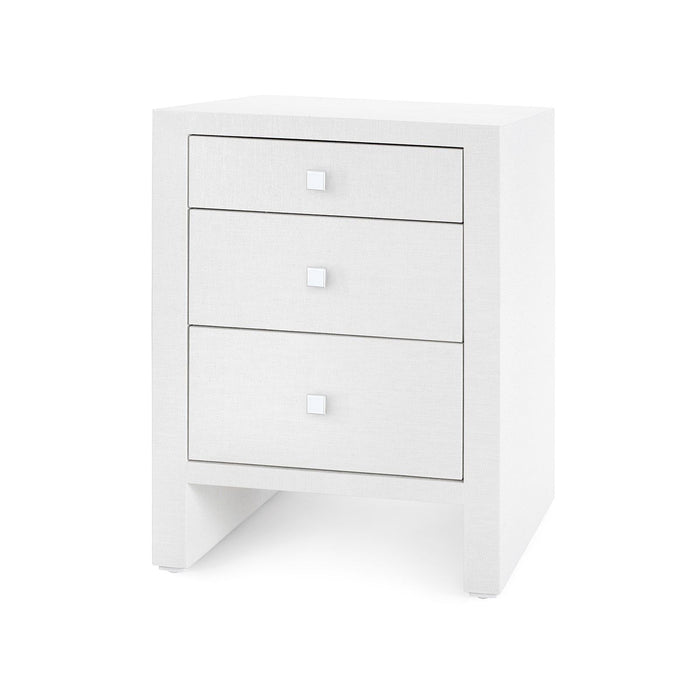 Kynlee 3 Drawer Grasscloth Chiffon White End Table/Nightstand
