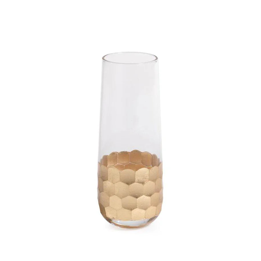 Fez Cut Glass Champagne Flute with Gold Leaf - Set of 12