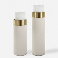 Lia White Faux Shagreen & Gold Candleholders (Set of 2)