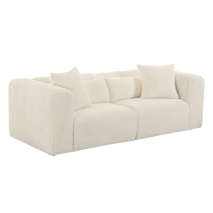 Telav 86” Fluffy Oversized Cream Performance Corduroy Modular Loveseat