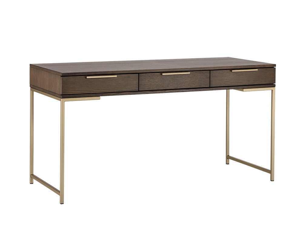 Rebel 59.25" Modern Brown Oak & Gold Desk